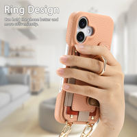 Tas ponsel selempang Diagonal pemegang kartu dompet ponsel tas tali ritsleting casing ponsel Funda untuk iPhone 16 15 14 Pro Max Plus