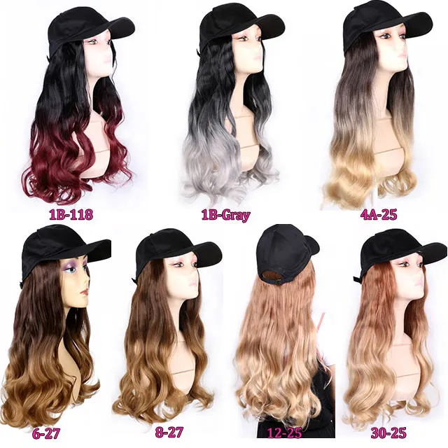 Best Factory18 inch long wavy baseball cap synthetic hair integrate cap hat for women Female cosplay wigs