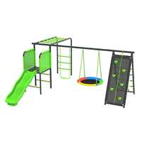 Ensemble de balançoires d'extérieur Sundow pour enfants avec balançoire à plateau, structure de jeu en métal avec toboggan et barres de grimpeur