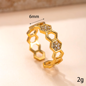 แหวนเปิดรูปทรงรังผึ้ง U.S.-Mexico CupHollow Honeycomb ดีไซน์เพชร สแตนเลสสตีล ของขวัญสำหรับแฟนๆ - Product Image 3