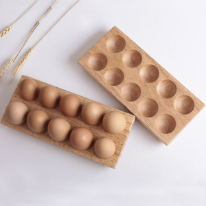 Plateau à œufs en bois de caoutchouc, 12 emplacements, double rangée, rangement de cuisine, préservation de la fraîcheur, design minimaliste - Product Image 1