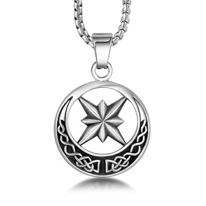 <b>Titanium</b> Steel Star Pendant Necklace Eight Pointed Star Design Round Charm For Men Women Fashion Jewelry SP812 - Product Image 5