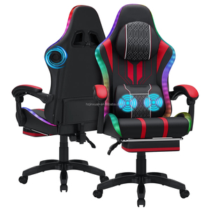 Échantillon gratuit de chaise de jeu rouge avec haut-parleurs <span class=keywords><strong>Bluetooth</strong></span> et lumières LED RVB chaise de jeu d'ordinateur de massage avec repose-pieds - Product Image 1