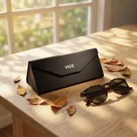 Étui à lunettes triangulaire en cuir PU, boîte à lunettes, étui pour lunettes de soleil, emballage avec logo personnalisé