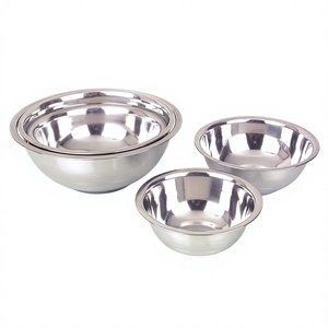 Ensemble de 3 bols mélangeurs en acier inoxydable, métal poli, compatibles lave-vaisselle, écologiques, non revêtus, pour servir les aliments, style minimaliste Rajasthan - Product Image 1
