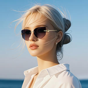 Nouvelles Lunettes de Soleil Cat-Eye Sans Monture Tendance UV400 en Métal pour Femme, Verres Dégradés Roses, Type 3, Référence 7708 - Product Image 4