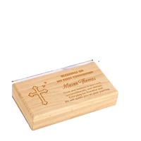 Boîte à croix de première communion en bois gravée pour chapelet, souvenirs et petits bijoux