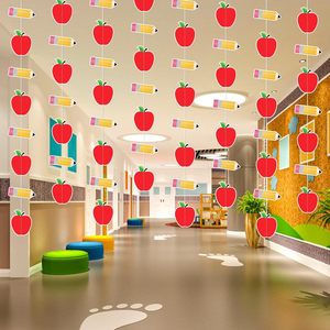 Guirnalda de Papel Resistente para el Regreso a Clases con Diseño de Manzana Roja y Lápiz Amarillo, Decoración de Pared para Aula Impresa en 2 Colores - Product Image 1