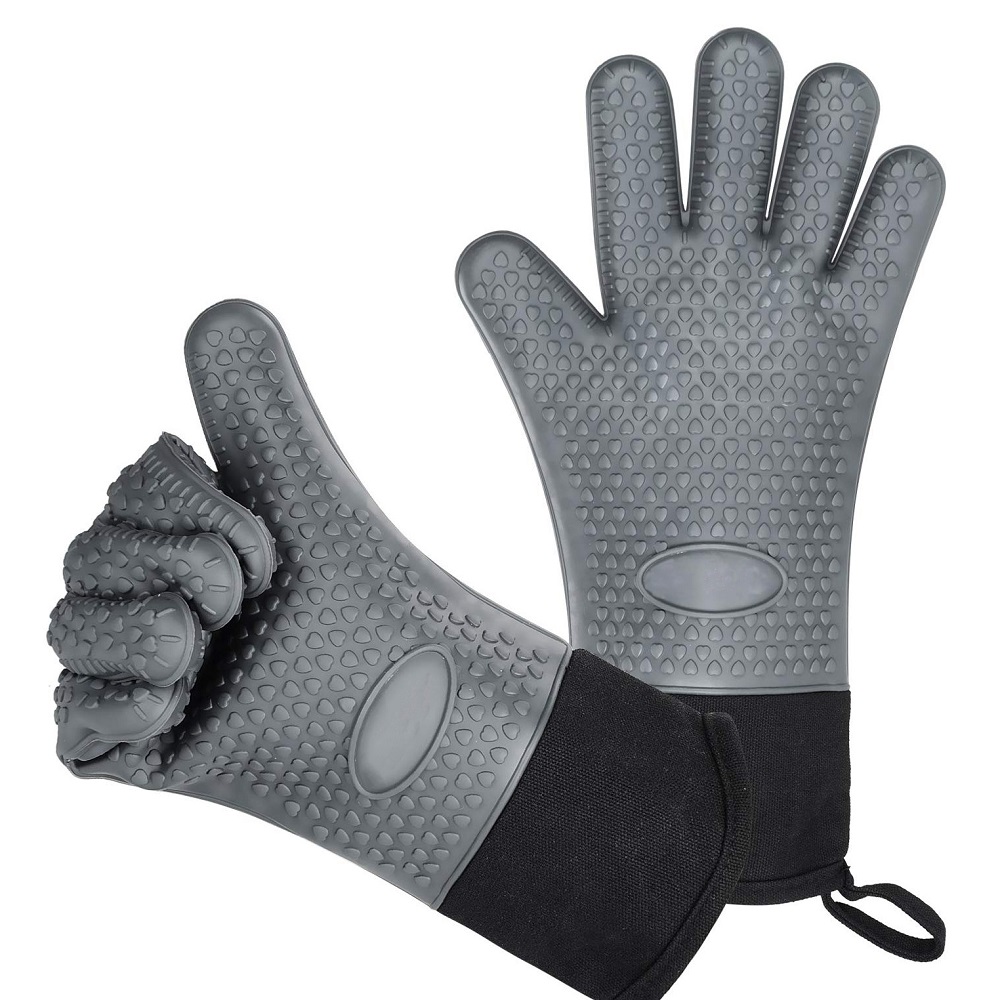 Siliconen Keuken Oven Mitt Glove Pannenlap Met Extra Lange Canvas Mouw Stiksels Voor Grillen En Bbq