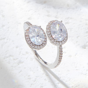 Oval Micro Pave Zircon Open <b>Ring</b> <b>Adjustable</b> Index Finger Fashion Jewelry Party <b>Ring</b> - Product Image 1