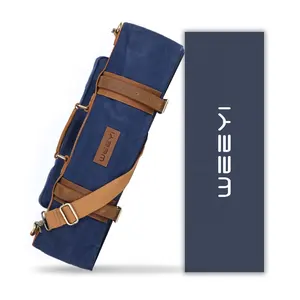 CHANGRONG Custom High Quality Leather Waxed Canvas Travel chef Knife Carrier Roll Bag