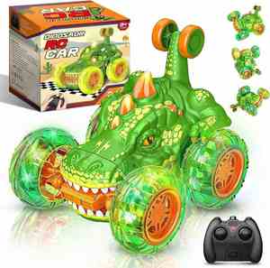 Coche Dinosaurio a Control Remoto con Rotación 360°, Luces en las Ruedas, 2.4Ghz, Camioneta RC de Acrobacias Rápida, Juguetes para Niños - Product Image 1