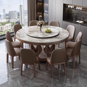 Lastra di roccia tavolo da pranzo in legno massello tavolo rotondo moderno minimalista piccolo appartamento giradischi casa tavolo da pranzo - Product Image 5