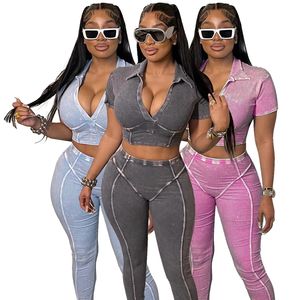 Conjunto de Ropa de Verano para Mujer 2025, Conjunto de 2 Piezas con Cuello en V, Mono Lavado de Algodón y Pantalones Cortos - Product Image 1