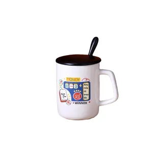 แก้วน้ำเซรามิกสไตล์ฮ่องกงแบบโบราณพร้อมฝาปิดและช้อน ใช้กับเครื่องล้างจานได้ ดีไซน์ทันสมัย เหมาะสำหรับกาแฟ นม สำนักงาน - Product Image 5