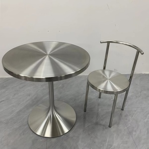 Table et Chaises de Repas en Acier Inoxydable de Style Industriel Moderne, pour Extérieur, pour <span class=keywords><strong>Mobilier</strong></span> d'Hôtel, <span class=keywords><strong>Restaurant</strong></span>, Café - Product Image 2