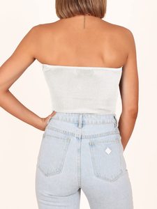 Summer Women's Sleeveless <strong>Strapless</strong> Crop <strong>Top</strong> Soft Rib Knit Twist Front Tube <strong>Top</strong> Stretchy Slim Fit Summer Vacation Club Outfits - Product Image 2