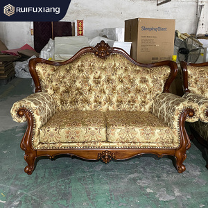 Set di Divani in Tessuto Stile Vintage Americano, Divano in <span class=keywords><strong>Legno</strong></span> <span class=keywords><strong>Massello</strong></span> Intagliato per <span class=keywords><strong>Soggiorno</strong></span>, Arredamento di Alta Gamma per Case, Hotel e Ville - Product Image 4