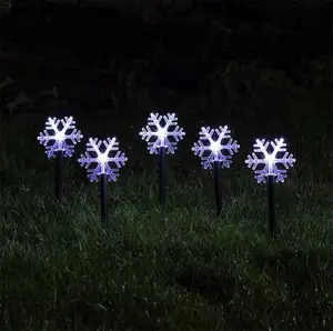 Lage Moq Outdoor Kerst Landschap Pathway Stake Lights Battery Operated Met Timer Koel Wit Led Set Van 5 Sneeuwvlok