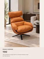 Fauteuil d'appoint moderne orange en tissu rembourré, dossier haut, pivotant, base en métal pour salon ou coin lecture
