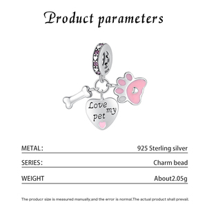 Colgante Triple de Plata S925 con Diseño de Hueso de Perro y Huella Grabada, Corazón y Circonitas Rosas, Joyería para Amantes de Mascotas - Product Image 5