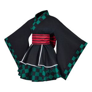 Coolmanyuan – Costume de Cosplay Kimono pour femmes adultes, en Polyester, Zentai, robe à carreaux vert, noir et rouge, été 2022 - Product Image 2