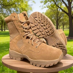รองเท้าบูทผู้ชายสีน้ำตาลหนังแท้กันน้ำสำหรับฝึกซ้อมกลางแจ้งแบบมีซิปด้านข้างส้นเตี้ยพื้นยางหนาปกติ - Product Image 1