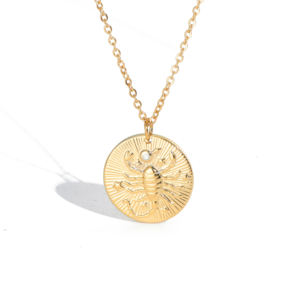 ของขวัญวันเกิด 18K Gold Platedเงินสเตอร์ลิงราศีเหรียญสร้อยคอ 925 เงินLibraเลโอVirgo Luckyเหรียญสร้อยคอจี้ - Product Image 1