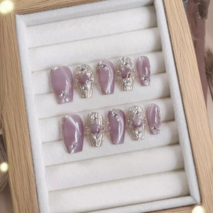 Nouveau produit lancé, Ongles press-on artisanaux en olivine verte, effet œil de chat, paillettes dorées, vert cerise, au parfum de <span class=keywords><strong>jasmin</strong></span> - Product Image 4