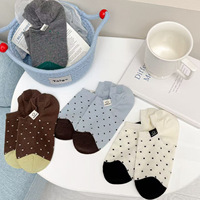 Chaussettes bateau fines d'été en coton sans couture pour femme, motif pois, étiquette en tissu, style coréen minimaliste, invisibles, antidérapantes