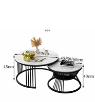 Table basse ronde moderne de luxe léger en dalle de roche dorée avec espace de rangement pour petits appartements, structure en fer forgé
