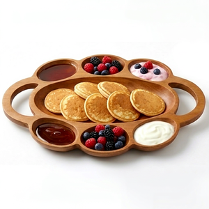 Plateau de service ovale en bois de qualité supérieure avec six compartiments, design minimaliste fait main, idéal pour les fêtes, élément d'ameublement élégant pour la table. - Product Image 6