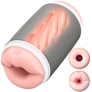 Dual Channel <span class=keywords><strong>Male</strong></span> Mastur bator Cup Realistischer Mund <span class=keywords><strong>Vagina</strong></span> Pocket Pussy 3D Spiral Weiches Silikon Sexspielzeug für Männer <span class=keywords><strong>Masturbation</strong></span> - Product Image 1