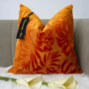 Customized Jacquard cushion cover new trendy designs High quality Turkey Cut Velvet Fabric Orange Light Color Throw Pillow case