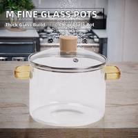 Casserole en verre borosilicate haute résistance, compatible avec les plaques de cuisson, 1,5 L, transparente, avec couvercle et doubles poignées, pour la cuisine domestique et la préparation des aliments