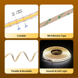 Tira de Luz LED COB Blanca Cálida, Mini Cortable, 528 LED, Flexible, 12V/24V, Tira Lineal LED, 10W/M, 8mm, IP20, IP67, IP68, Luz para Muebles de Dormitorio - Product Image 5
