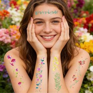 Wholesale Long-Lasting Semi Permanent Colorful <b>Flower</b> Water Transfer Decorative Tattoo <b>Sticker</b> - Product Image 2