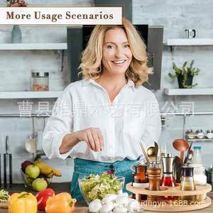 Wooden <b>Spice</b> <b>Rack</b> Round 360 <b>Rotating</b> Standing Type For Kitchen Storage Holders - Product Image 2
