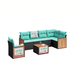 Yoy Getts Juego de Sofás de Exterior de 7 Piezas de Ratán Sintético Negro, Muebles Modernos para Patio con Cojines, Capacidad para 7 Personas - Product Image 1