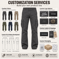 Pantalon cargo noir délavé 100 % coton pour homme, coupe droite, multi-poches, style workwear, streetwear, taille mi-haute, respirant, personnalisable OEM