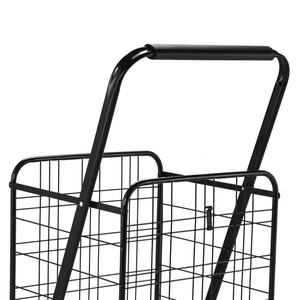 Chariot d'épicerie portable en fer, grand panier de supermarché en acier <span class=keywords><strong>antirouille</strong></span>, voiture de marché domestique télescopique noire, vente en gros - Product Image 3
