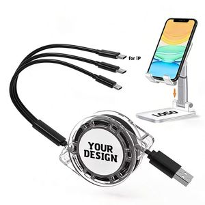 Wholesale Custom Logo Retractable <b>3</b> in 1 Charger Power Flat <b>USB</b> <b>Cable</b> Charging Mobile Phone <b>USB</b> Charger for Gift Promotional - Product Image 1