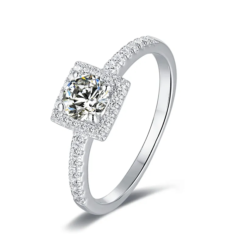 แหวนเพชรโมอิส0.5ct สำหรับเจ้าหญิงสีเงินสเตอร์ลิง925วงแหวนหมั้นสำหรับผู้หญิง