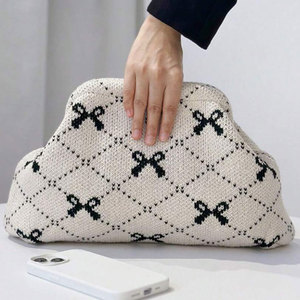 Borse Clutch Intrecciate con Fiocco a Nastro di Tendenza, Borse Cosmetiche da <span class=keywords><strong>Donna</strong></span>, Borse da Spiaggia Estive Lavorate a Maglia, Pochette da Sera <span class=keywords><strong>in</strong></span> Maglia - Product Image 1