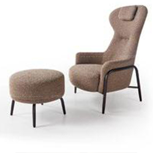 Pouf rond moderne en tissu avec pieds en acier inoxydable, ottoman, fauteuil <span class=keywords><strong>de</strong></span> détente marron avec repose-pieds - Product Image 6
