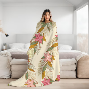 Tùy Chỉnh Puakenikeni Hoa Lei In Hawaii Kích Thước Trung Bình 50*60 Inch 100% Polyester Flannel Chăn - Product Image 3