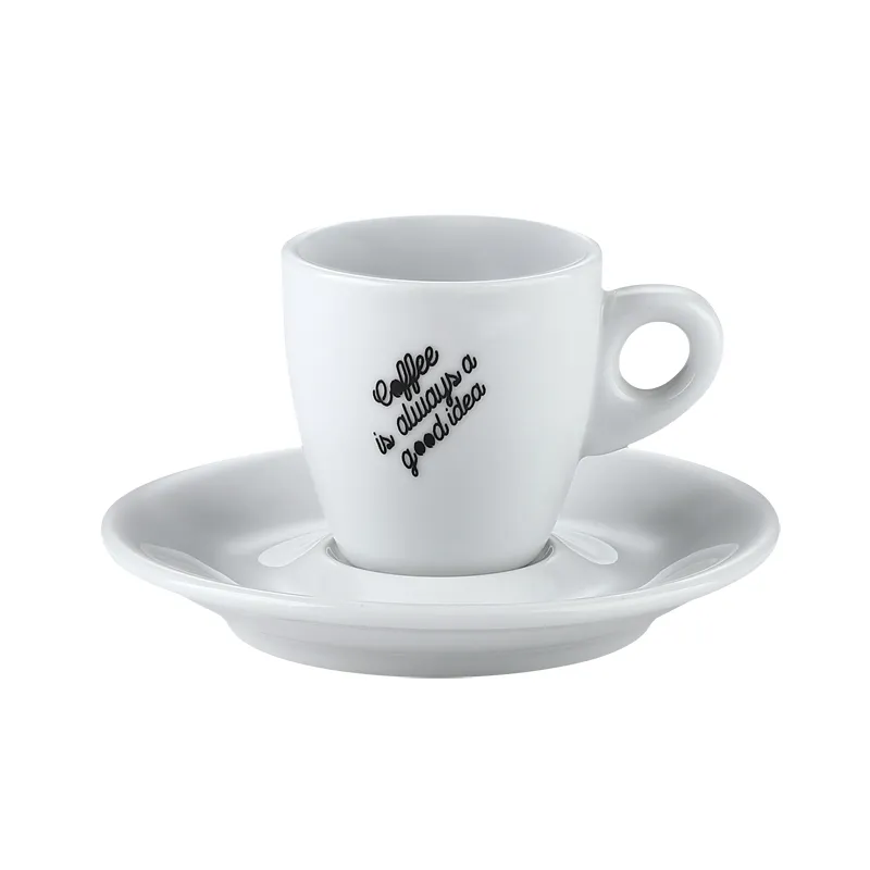 Taza de té blanca con logotipo personalizado de 64cc, taza de café de cerámica y platillo, tazas de espresso personalizadas