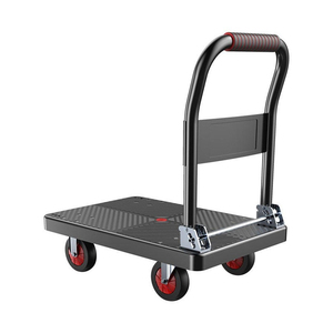 Chariot à achats muet à quatre roues en plastique Chariot à plate-forme de manutention de remorque d'entrepôt portable avec conception pliable - Product Image 1
