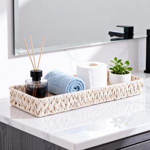 Plateau de rangement en paille tressée Bobai, rectangulaire, blanc, organisateur de bureau multifonctionnel pour la décoration de la maison et le rangement des articles divers - Product Image 5