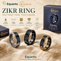 Bague de Dhikr Islamique avec Localisateur Qibla Numérique, Compteur Tasbih, Suivi de Santé, Moniteur de Sommeil, Réveil Azan et Contrôle par Application